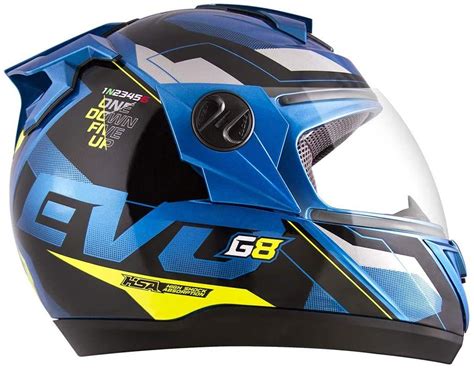 Capacete G Evo Protork Azul Amarelo Brilhante Fechado Capacetes De