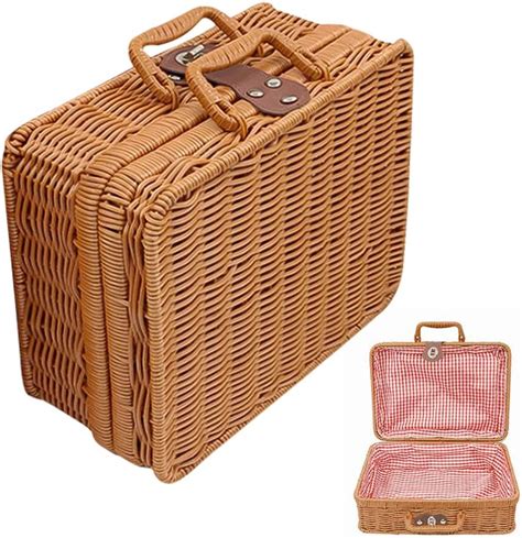 Rattan Suitcase Retro Wicker Suitcase Picnic Basket Woven Wicker