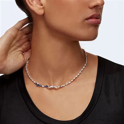 Mua Dây Chuyền Swarovski Louison Necklace Leaf Blue Rhodium Plated