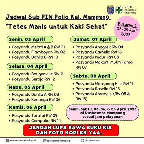 Catat Ini Jadwal Pelaksanaan Sub Pin Polio Uptd Kelurahan Mampang