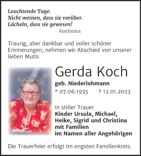 Traueranzeigen Von Gerda Koch Abschied Nehmen De