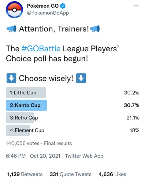 Kanto Cup Won The Poll And Will Be Playable On Gbl From Nov 8 To Nov 22