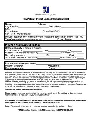 Fillable Online New Patient Patient Update Information Sheet Fax