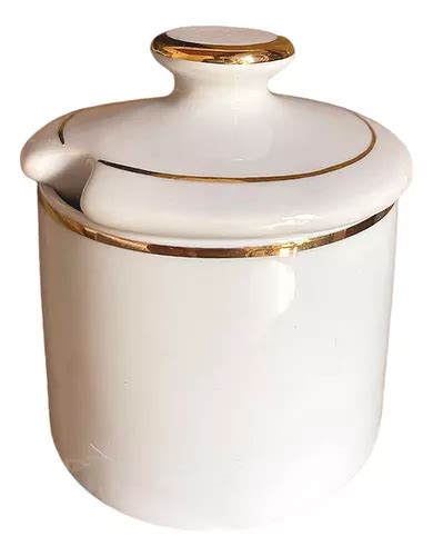 Açucareiro 250 Ml Filetado Dourado Porcelana Luxe Açúcar Parcelamento