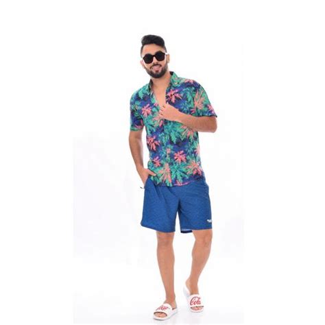 Camisa Floral Masculina Manga Curta Barata Praia Social Slim Ful