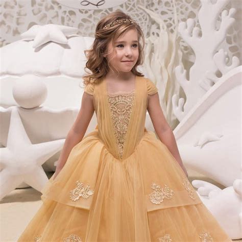 Gold Lace Tulle Formal Flower Girl Dress For Special Occasion Etsy