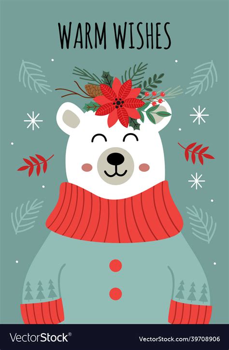 Christmas Card With Polar Bear Royalty Free Vector Image