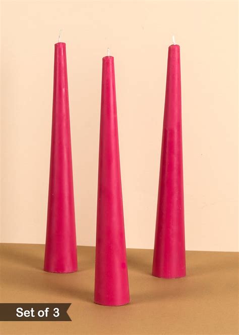 Get Set Of 3 Fiery Pink 10 Conical Candles Lily Of The Valley