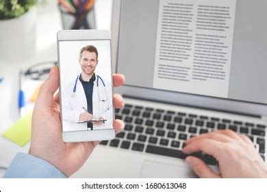 Doctor Video Chat Consultation Telemedicine Telehealth Stock Photo