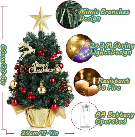 Buy Tabletop Christmas Tree Prelit 24 Inch With 2 Light Strips Mini Christmas Tree With Topper