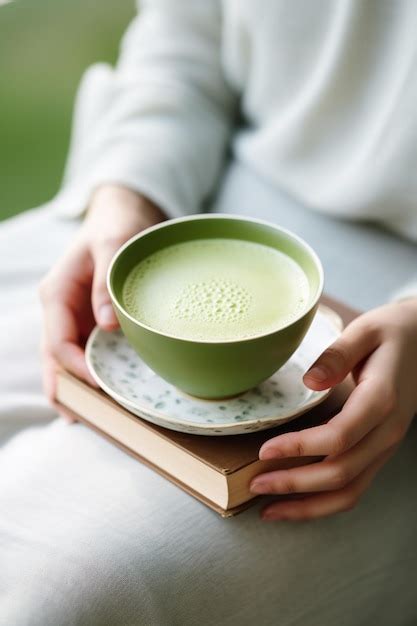 Premium Ai Image Calm Scene Of Hands Cradling A Green Tea Cup With A