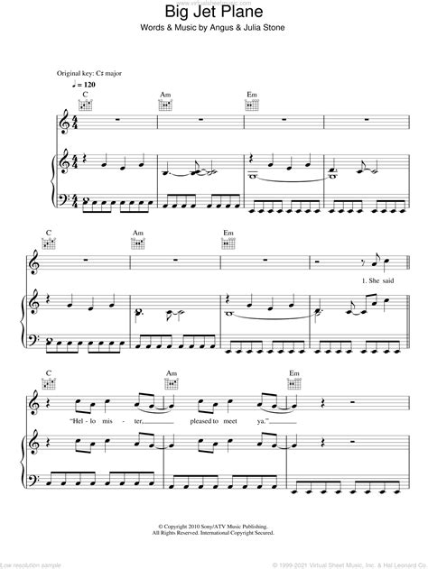 Stone Big Jet Plane Sheet Music For Voice Piano Or Guitar