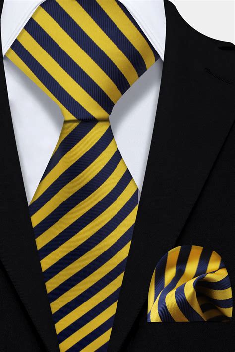 Gold And Navy Blue Striped Tie Set Gentlemans Guru