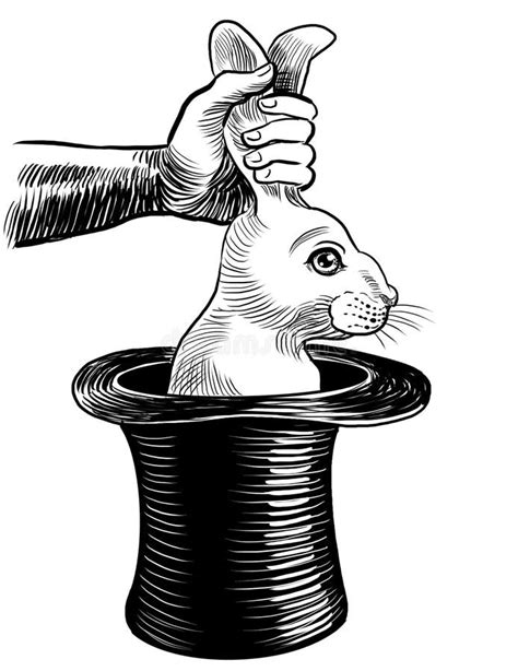 Magician Pulling Out Rabbit From The Hat Stock Illustration