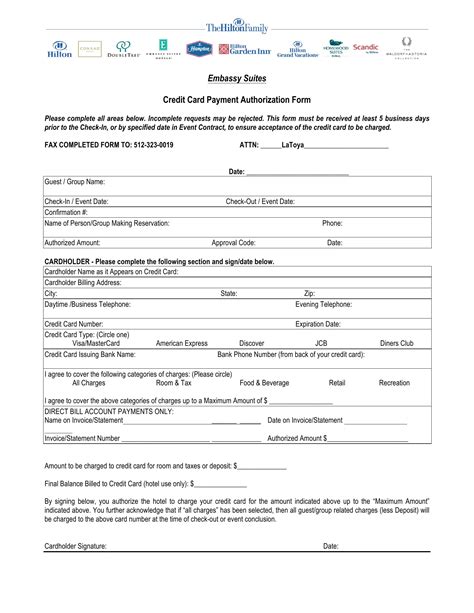 Embassy Suites Credit Card Authorization PDF Form FormsPal