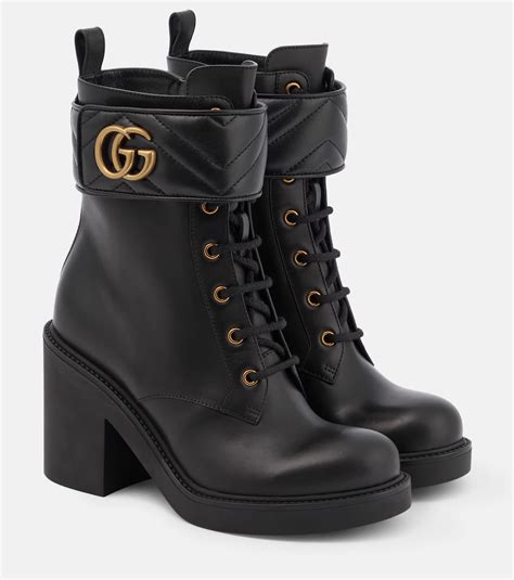 Gucci Gg Leather Ankle Boots In Black Modesens