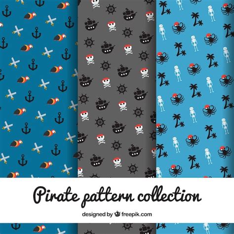 Free Vector Set Of Pirate Patterns With Flat Design Elements