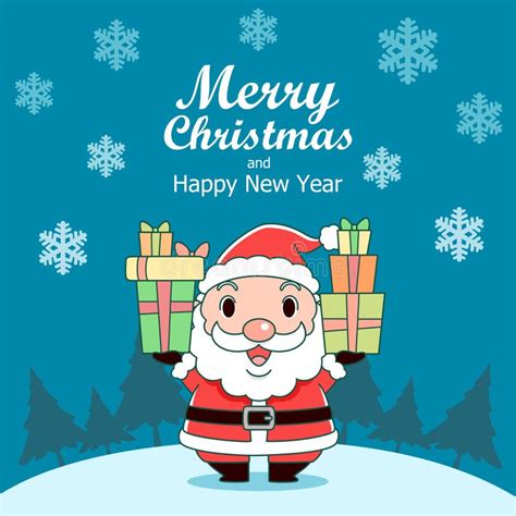 Merry Christmas Greeting Card With Santa Claus Holding T Boxes