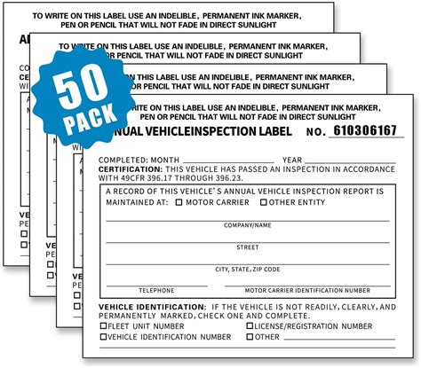 Amazon J J Keller 50 Pack Annual Vehicle Inspection Label 2