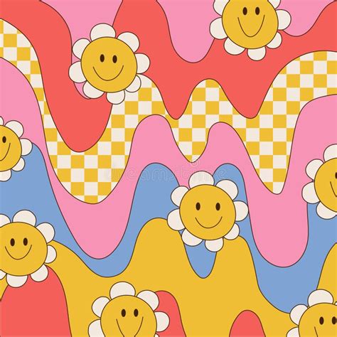 Hippie Checkered Seamless Patterns With Flowers Stock Illustration