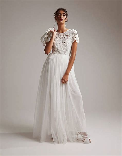 Asos Design Isabelle Sequin Cutwork Bodice Maxi Wedding Dress With Cap