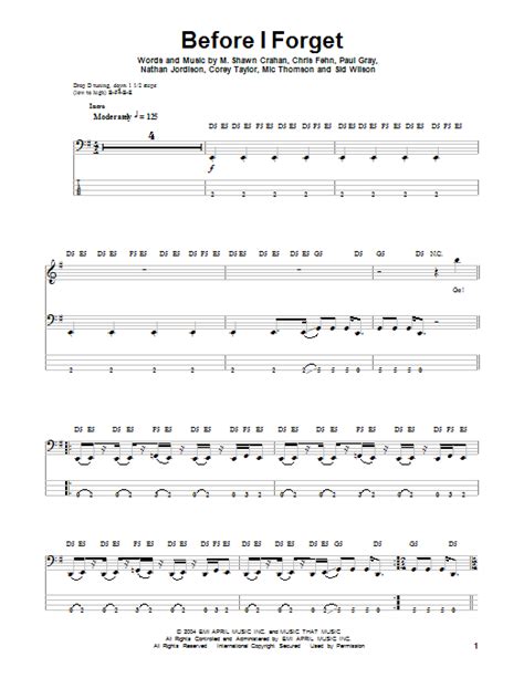 Before I Forget Par Slipknot Partitions Pour Tablature Basse Sur Sheet