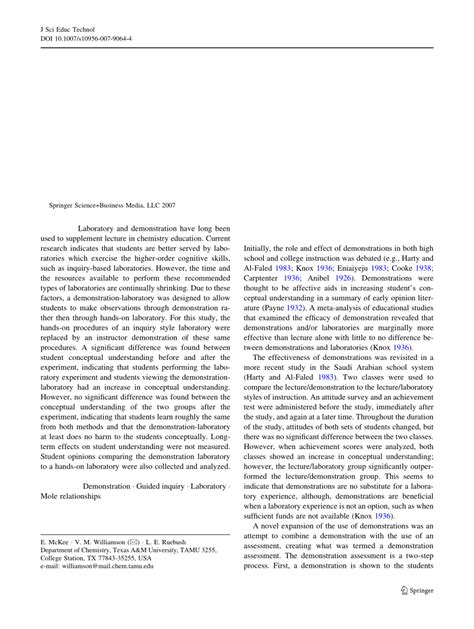 (PDF) Effects of a Demonstration Laboratory on Student Learning