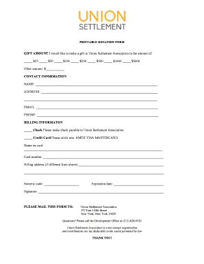 Fillable Online Printable Donation Form Union Settlement Association