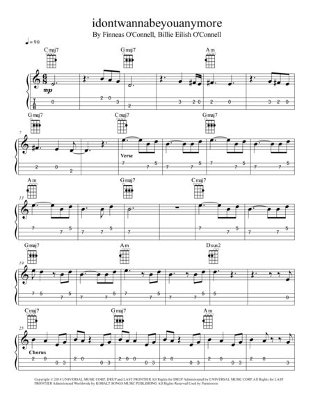 Idontwannabeyouanymore By Billie Eilish Ukulele Digital Sheet Music