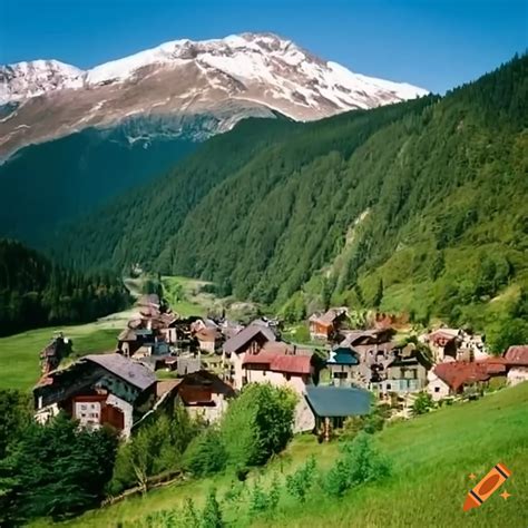 Scenic View Of A Mountain And Village On Craiyon