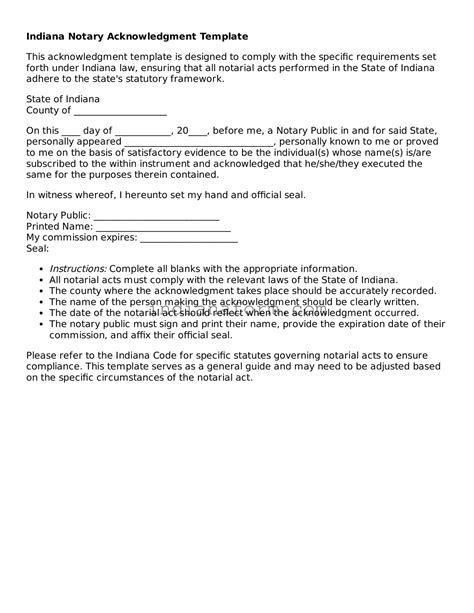 Draft Your Indiana Notary Acknowledgement Using Our Printable Form