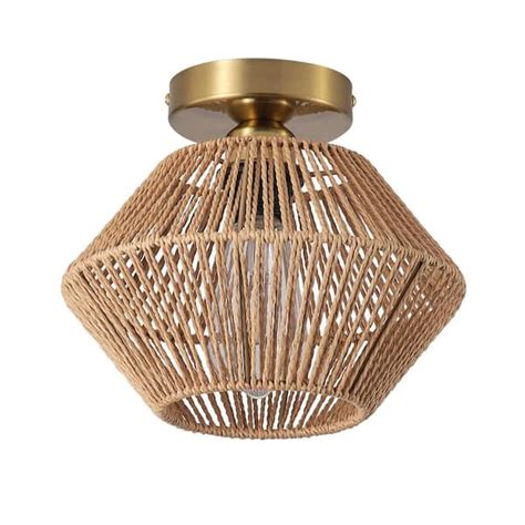 Aiwen 9 84 In 1 Light Woven Rattan Semi Flush Mount Hand Worked Cage