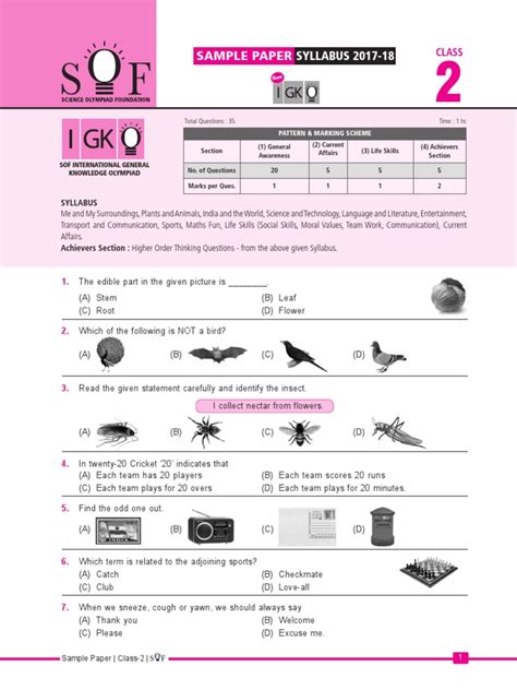 Sof Igko Model Question Paper 2 Pdf Cognition Science