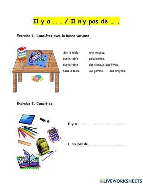 French Vocabulary Worksheet Il Y A Il N Y A Pas De