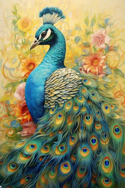 Premium AI Image Painting Of A Peacock With A Colorful Tail And