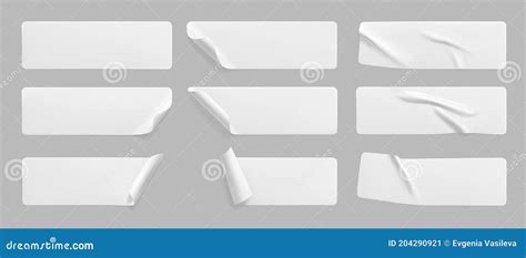 White Glued Crumpled Stickers With Curled Corners Mock Up Set Blank