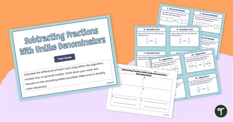 Subtracting Fractions With Unlike Denominators Task Cards Teach Starter