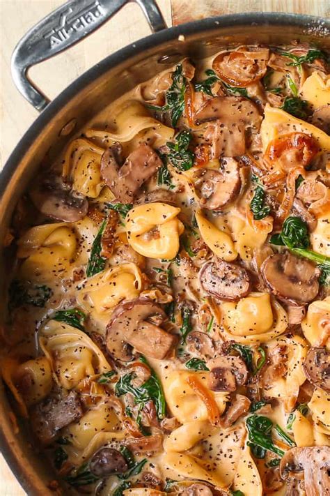 Creamy Spinach Mushroom Tortellini With Caramelized Onions Julias Album