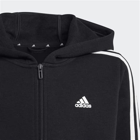 Adidas Essentials 3 Stripes Fleece Full Zip Hoodie Black Adidas Uae