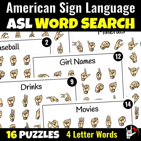 ASL Sign Language Word Search Printable ASL Word Search American Sign