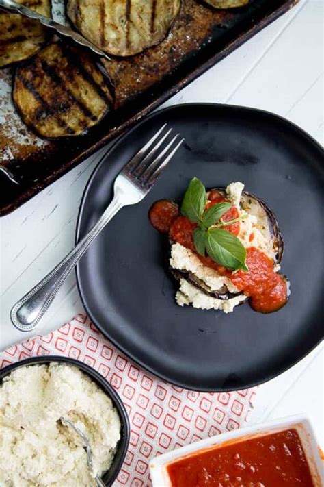 Easy Grilled Eggplant Stacks With Macadamia Ricotta Perry S Plate