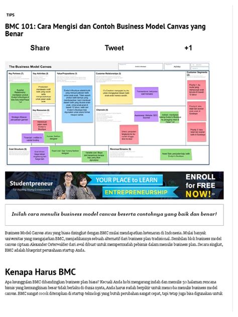 Bmc 101 Cara Mengisi Dan Contoh Business Model Canvas Yang Benar