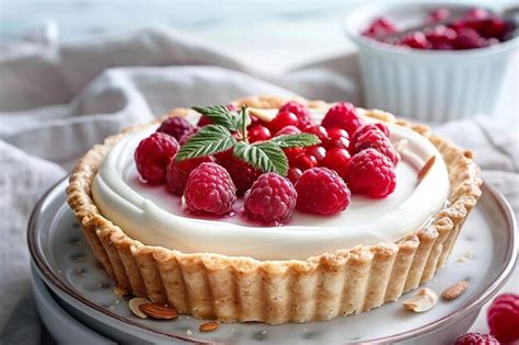 Premium Photo Tempting Raspberry Tart With Almond Frangipane