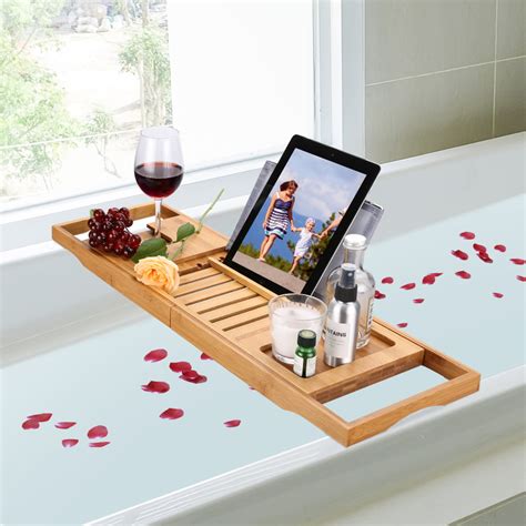 ADORN Bamboo Bathtub Caddy Bath Tub Tray Expands Up To 43 BrickSeek