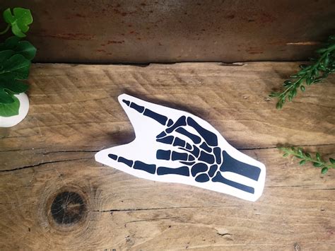 Large Skeleton Rock Hands Metal Horns Decal Etsy