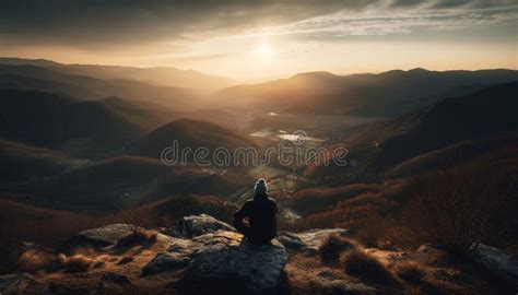 Outdoor Adventurers Hiking Towards Mountain Peak Sunrise Silhouette