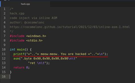 Run Shellcode Via Inline Asm Simple C Example Cocomelonc