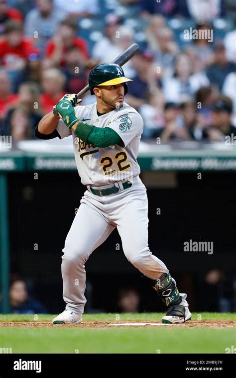 Oakland Athletics Ram N Laureano Bats Against The Cleveland Guardians