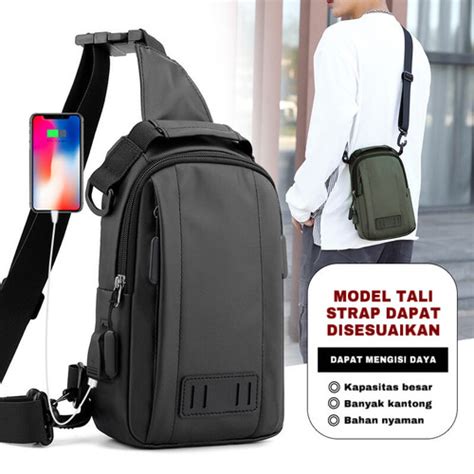 Promo Techdoo Tas Selempang Pria USB Charge Slingbag Casual Waterproof