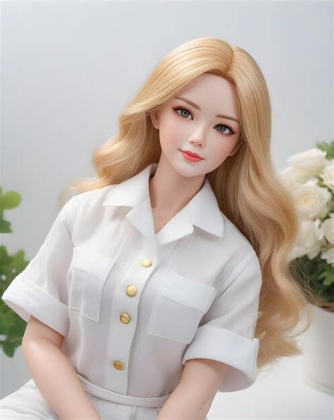 Premium AI Image Portrait Of Beautiful Blonde Woman With Long Hair Wearing White Shirt